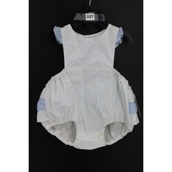 Petit Bebe Blue White Polka Dot Gingham Ruffle Bubble 3m NWT - Picture 1 of 9